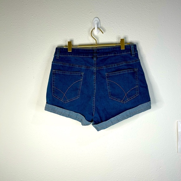 Womens Distressed Cuffed Denim Shorts Large High Rise Stretch Blue Casual Summer - Picture 4 of 6